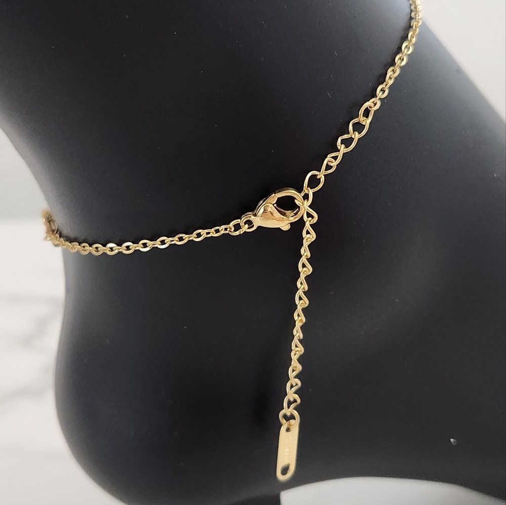Gold Roman Numeral Anklet Crystal Stainless Steel Ankle Bracelet - Picture 10 of 16